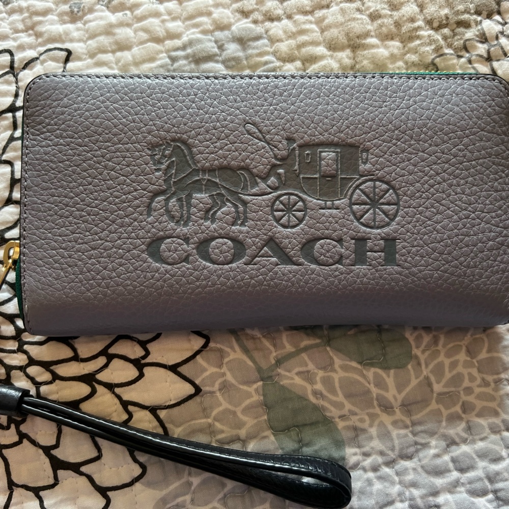 Coach carriage leather zip around wallet